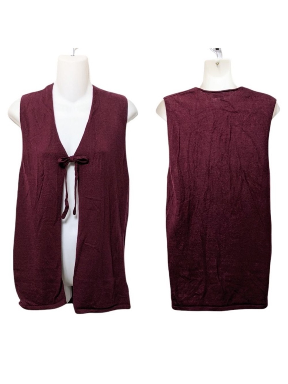 BRYN WALKER Maroon Tie Front Wool Angora Vest S